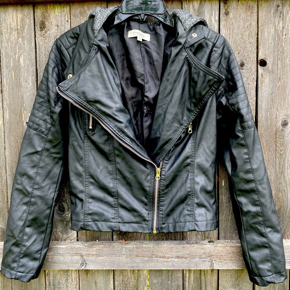 Hooded leather jacket